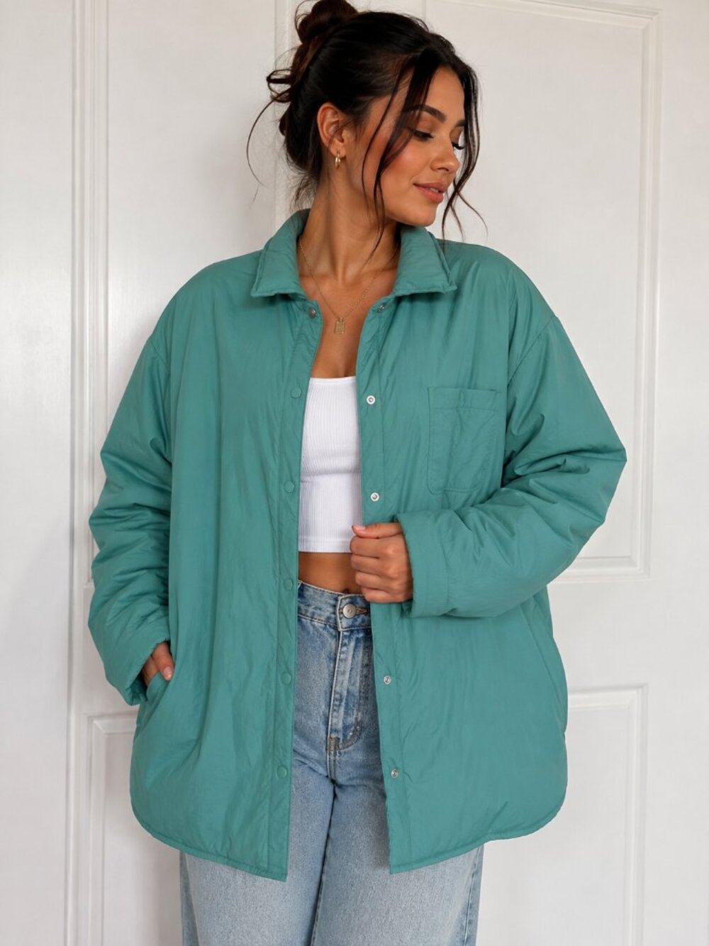 FLX Teal Green Lightweight Puffer Jacket Snap Front XL